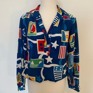 🗺 Vintage European Stamps Travel Novelty Printed Pattern Blouse ✈️ Size 6 💌
